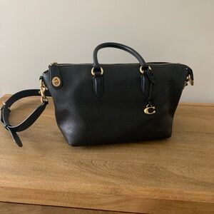 COACH Cara Satchel Black Pebbled Leather Crossbody